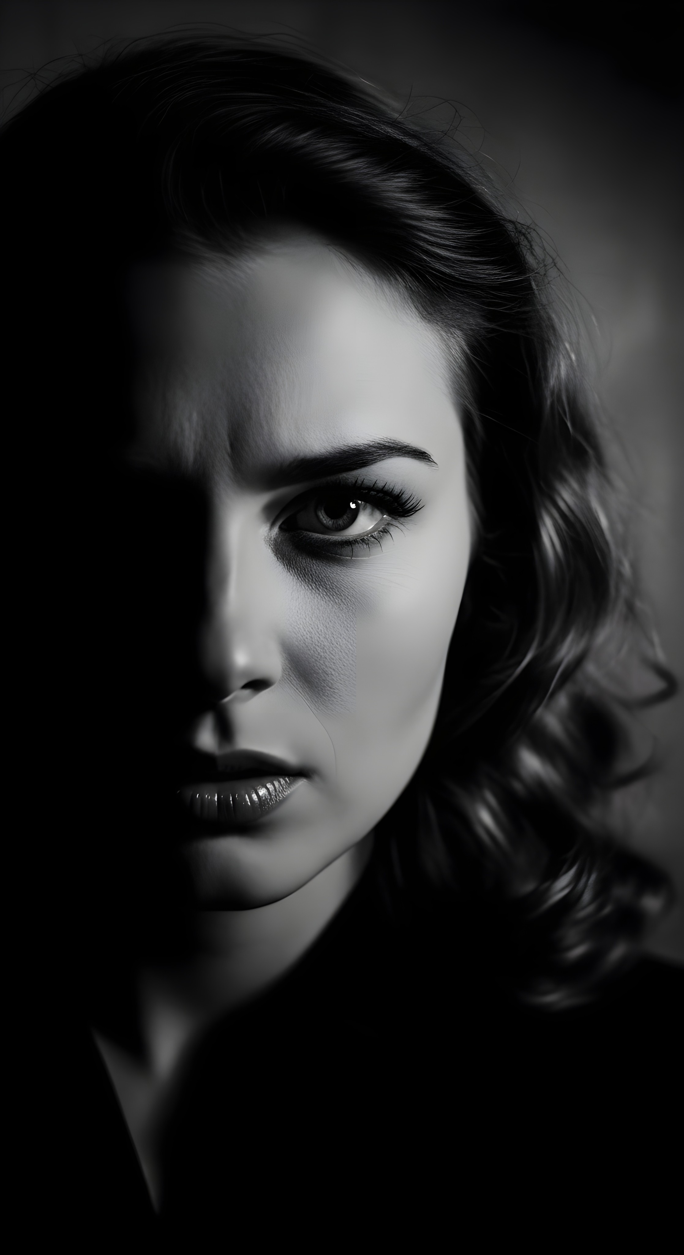 Moody Black and White Portrait Wallpaper HD 4K - Aesthetic Woman Face