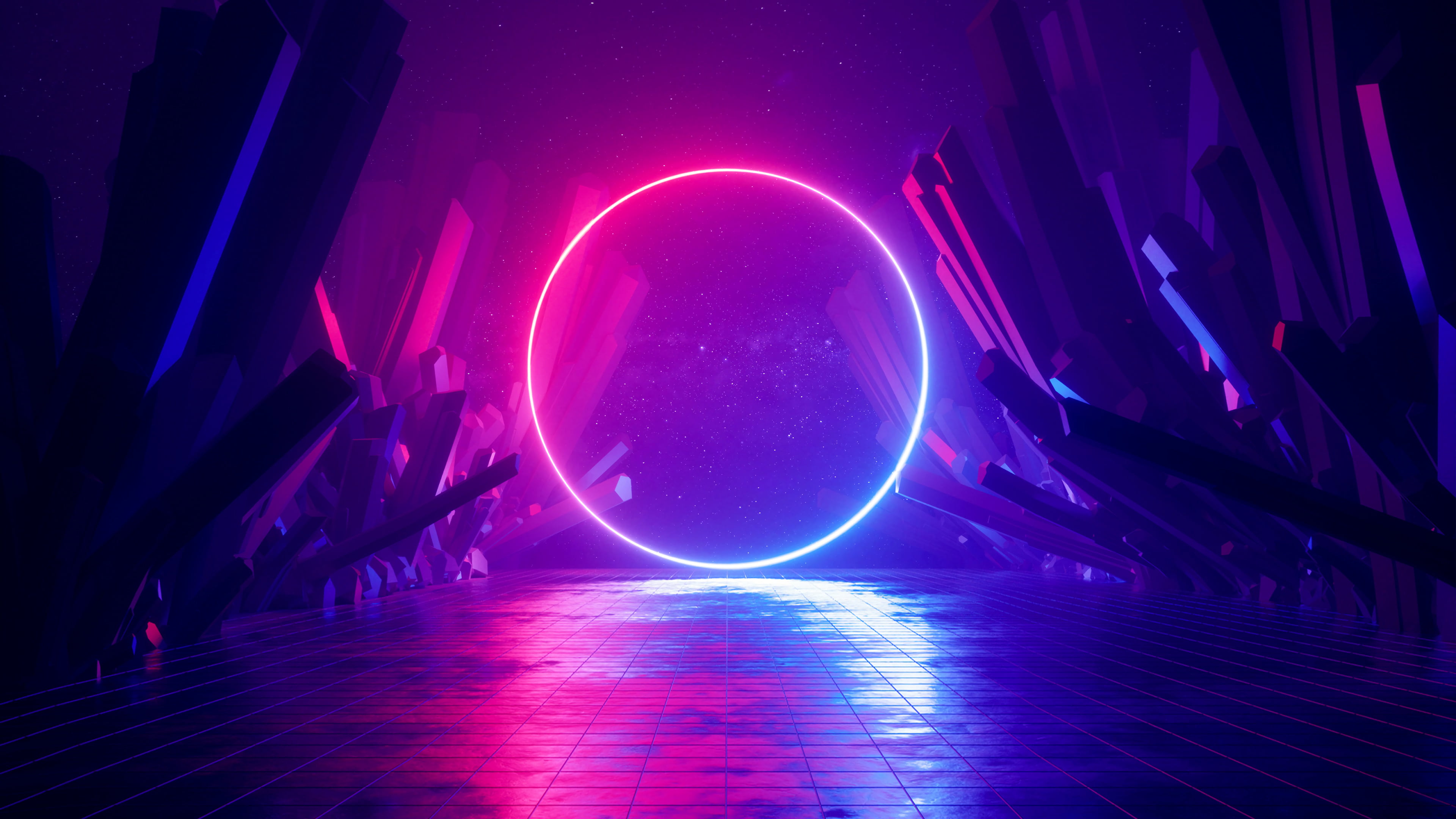 Neon Synthwave Circle Aesthetic Wallpaper HD 4K Futuristic Background
