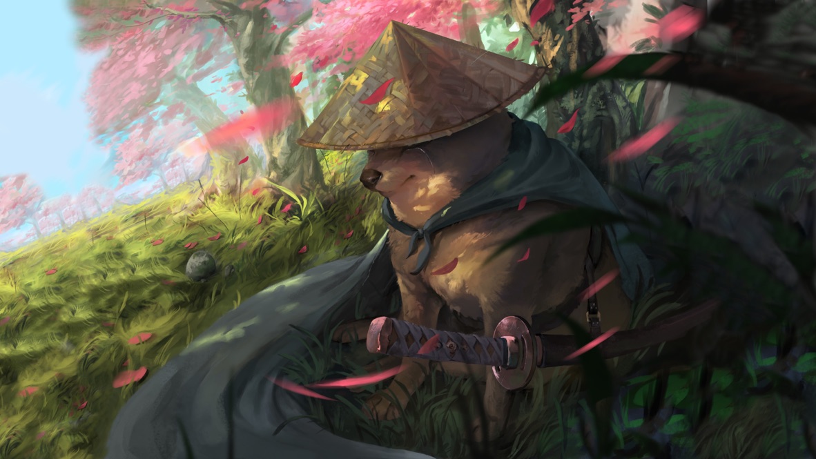Samurai Cheems Aesthetic Wallpaper HD 4K - Ronin Shiba Inu Sakura Art