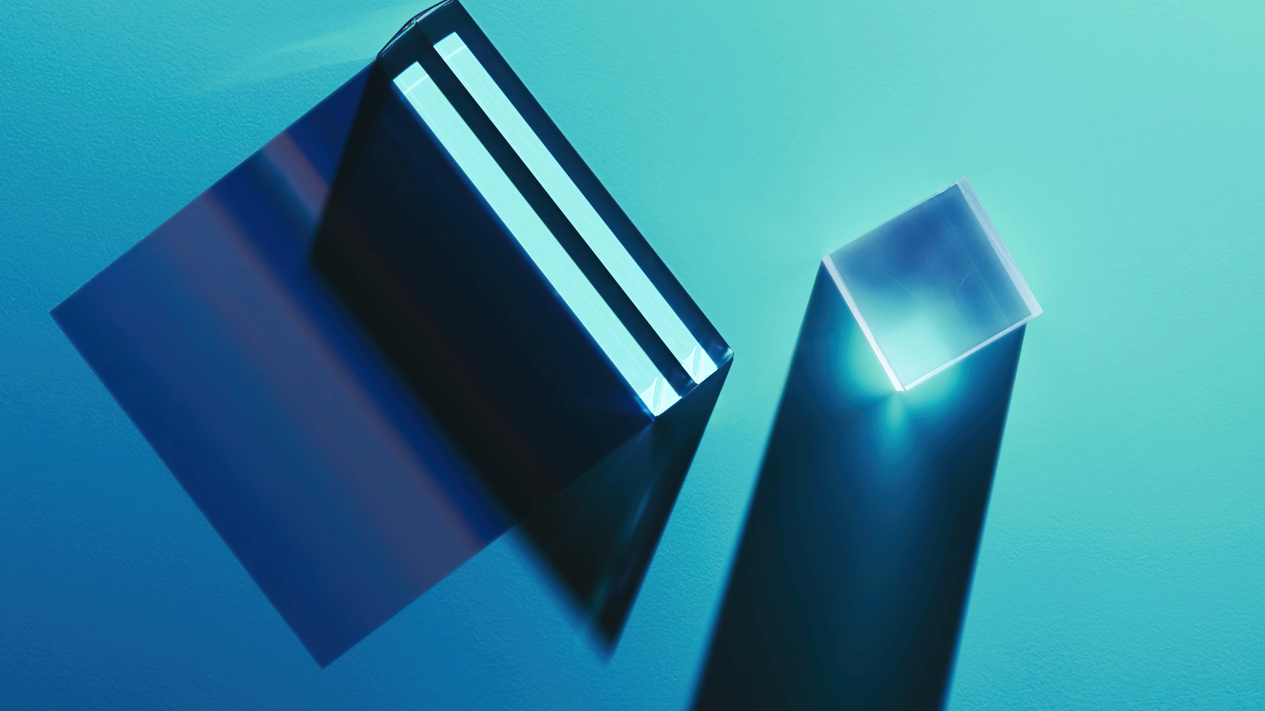 Abstract Geometric Glass Prism Wallpaper HD 4K - Cool Blue Aesthetic Background