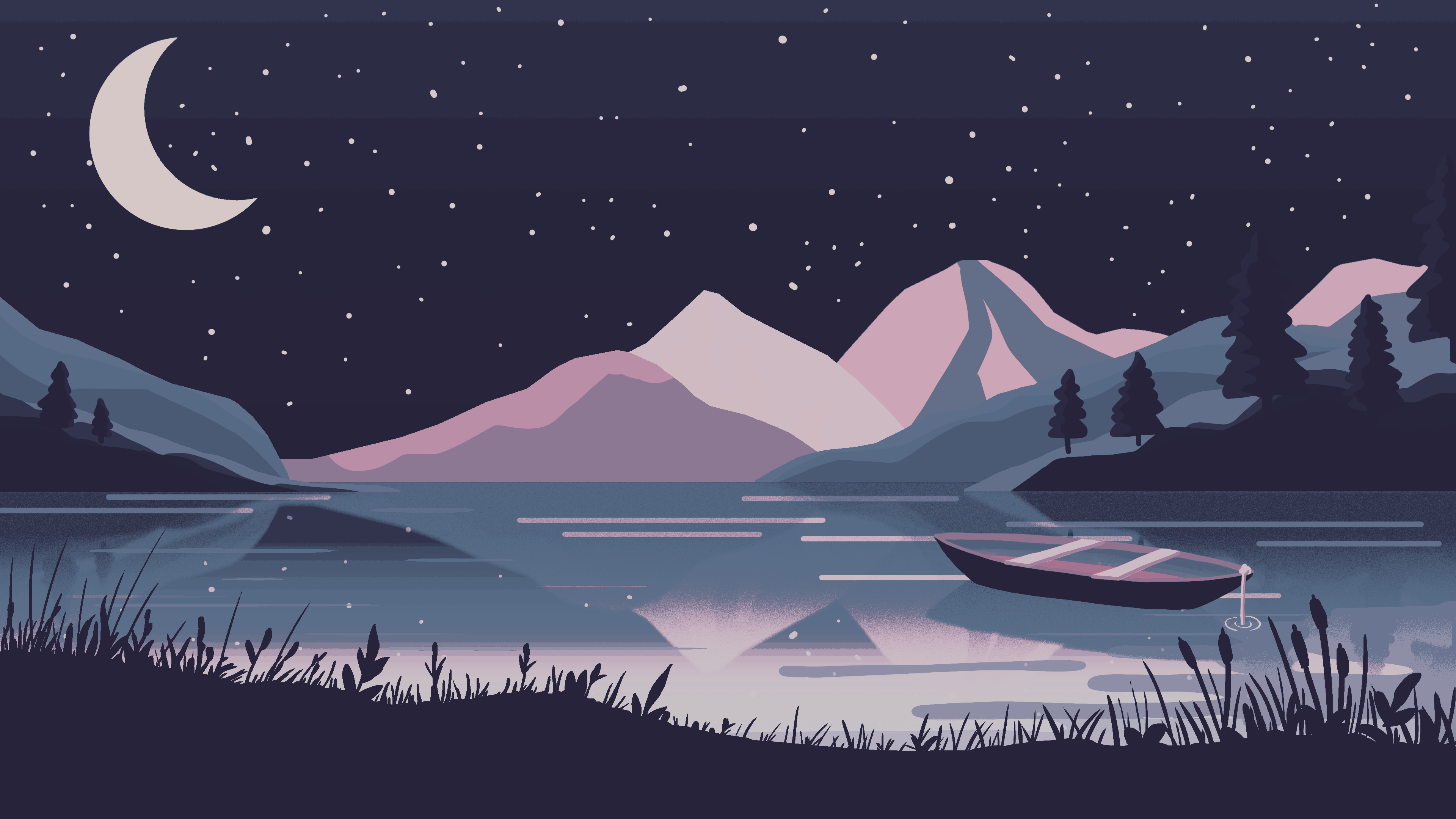 Aesthetic Night Lake Wallpaper HD 4K Minimalist Mountain Landscape