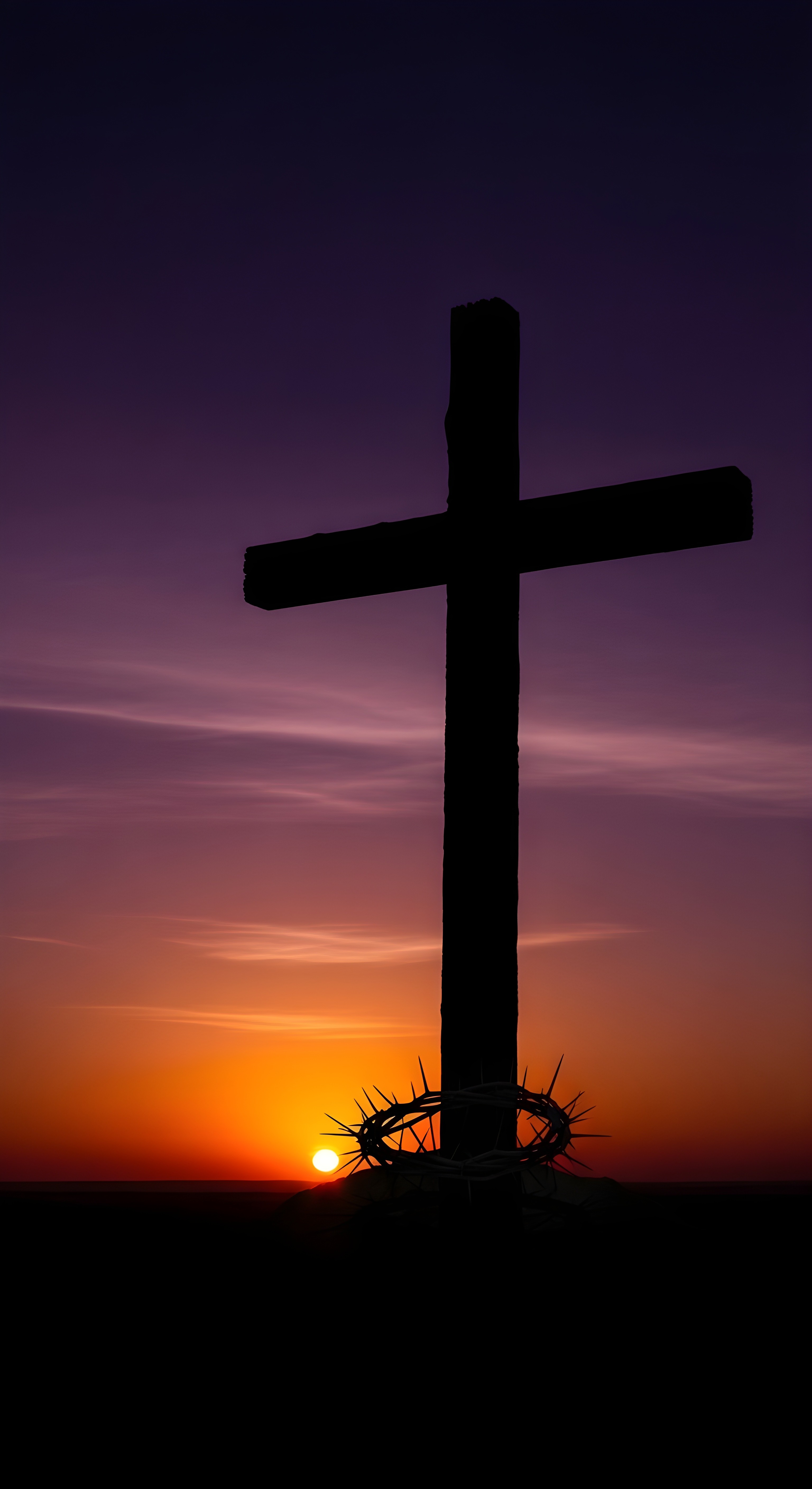 Christian Cross and Crown of Thorns Sunset Wallpaper HD 4K Aesthetic