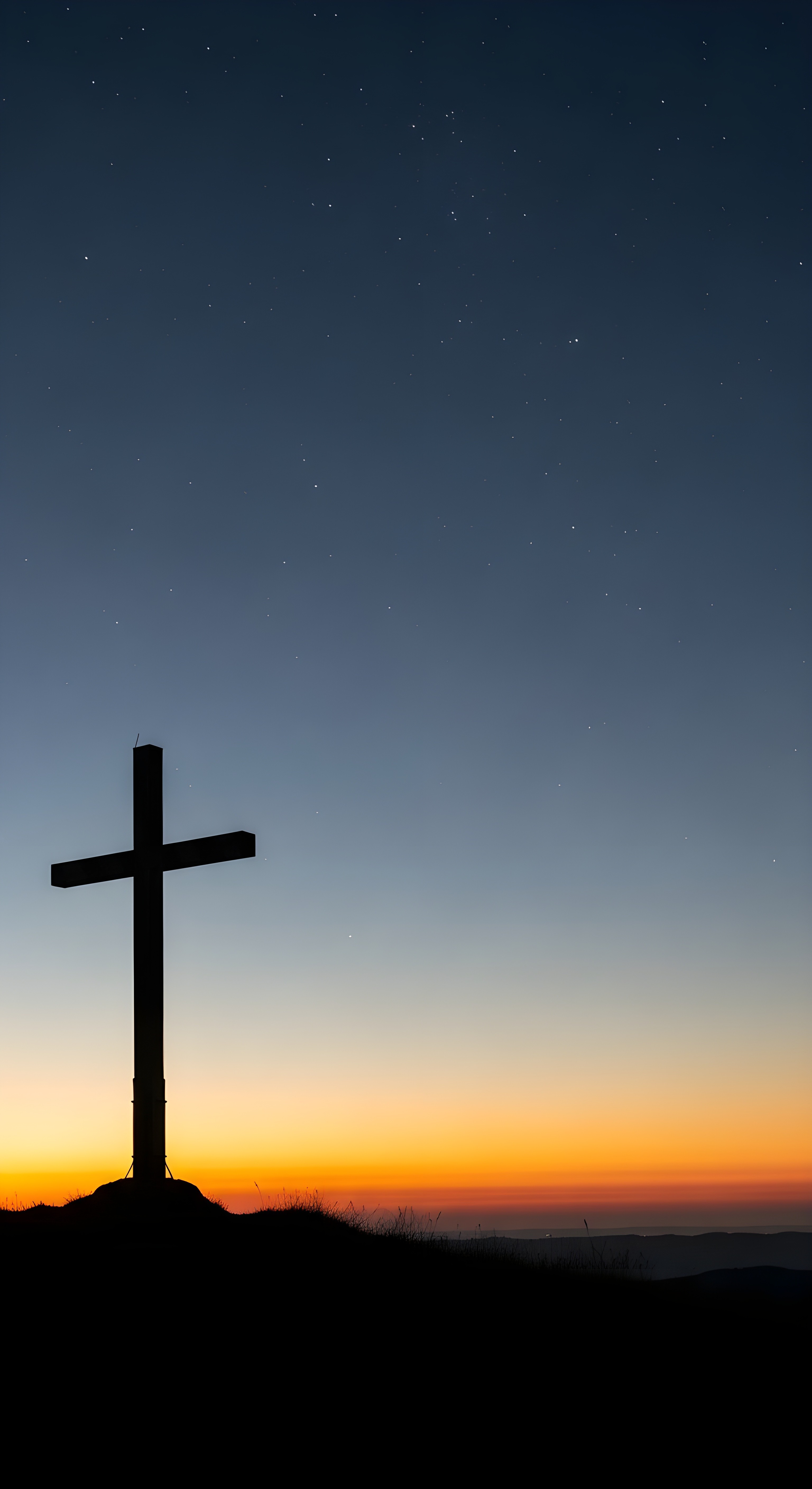 Aesthetic Christian Cross Silhouette Wallpaper HD 4K - Starry Sunset Sky