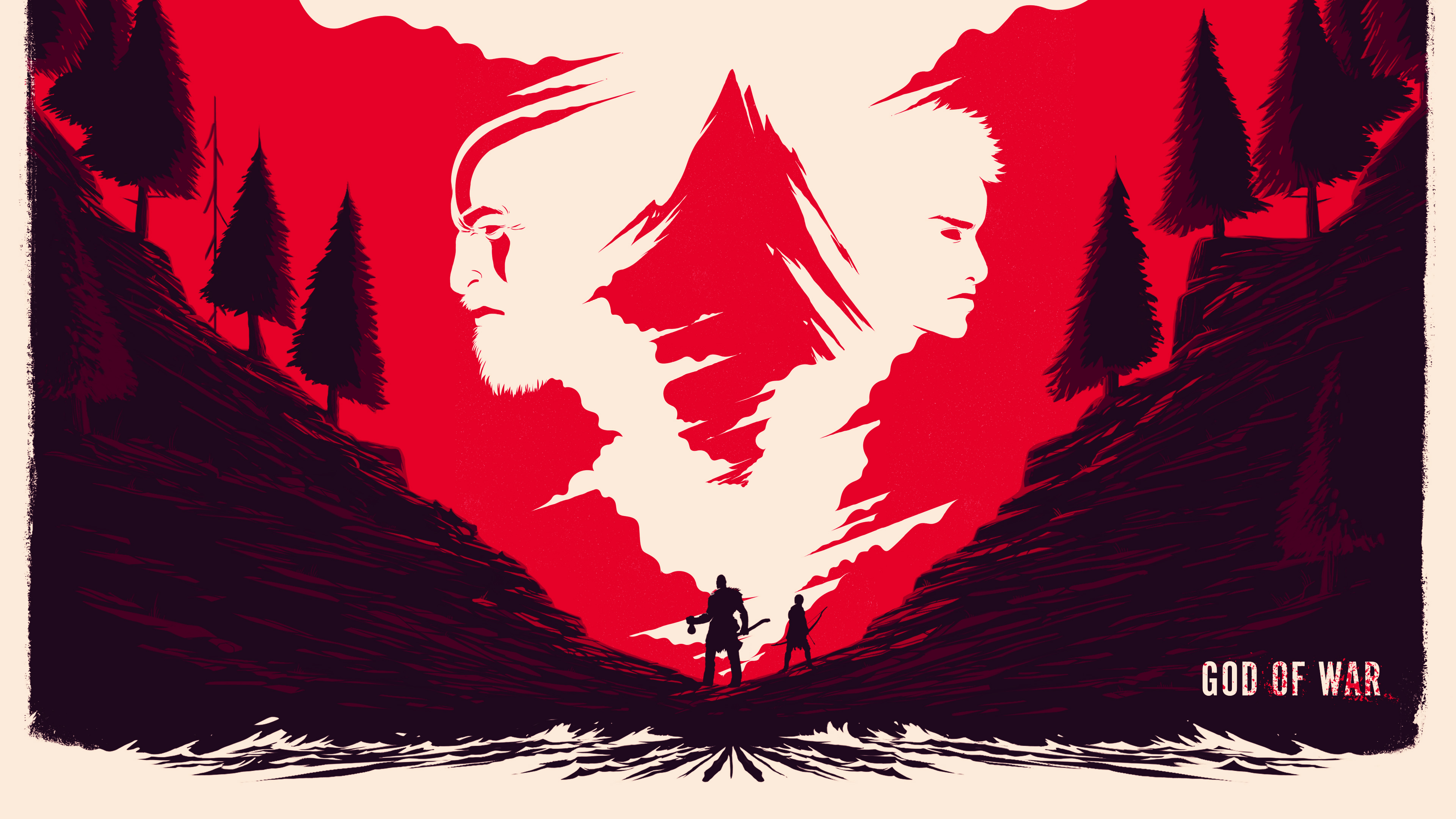 God of War Kratos and Atreus Minimalist Aesthetic Wallpaper HD 4K
