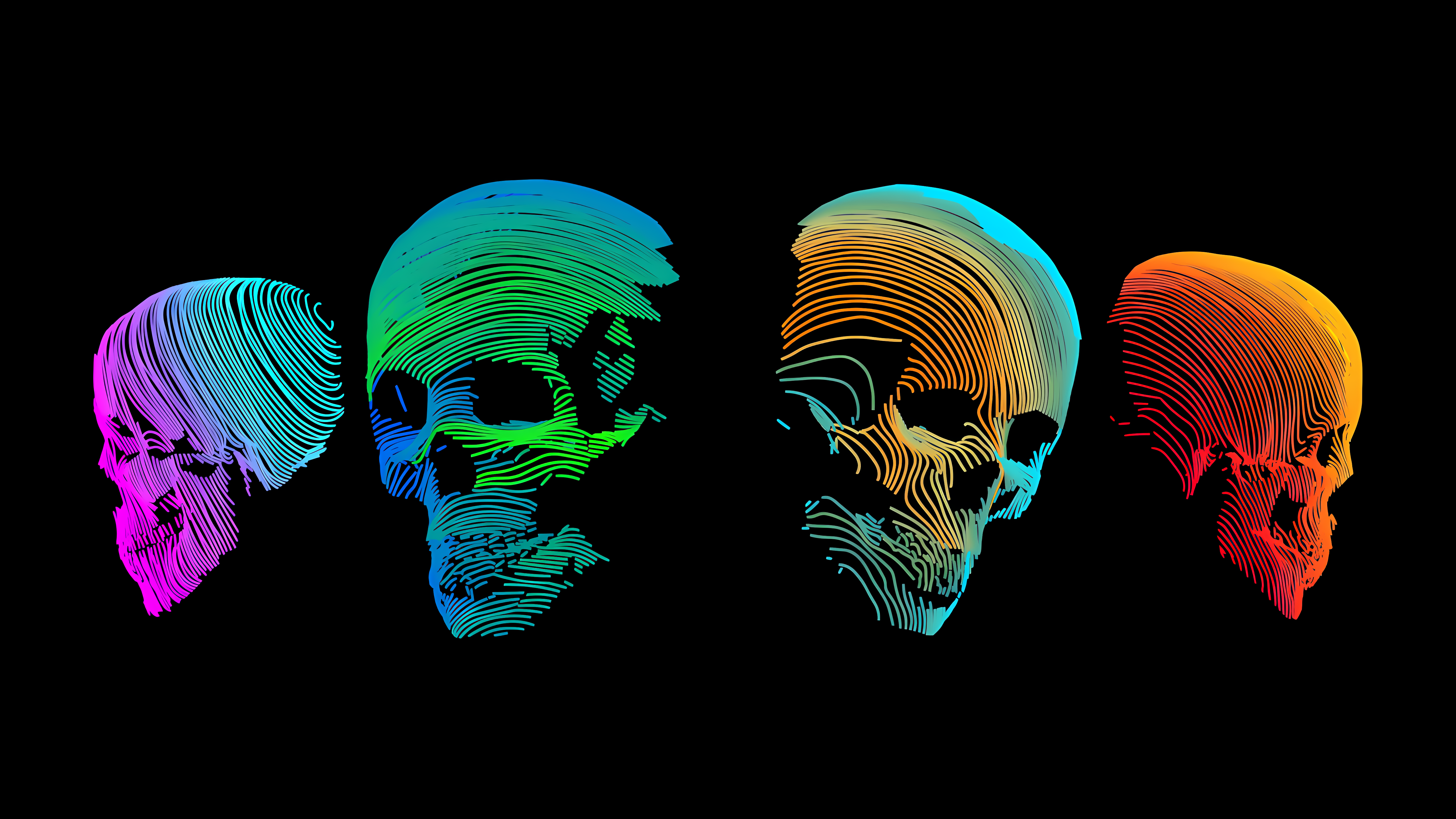 Aesthetic Colorful Topographic Skull Wallpaper HD 4K - Cool Dark Abstract Art