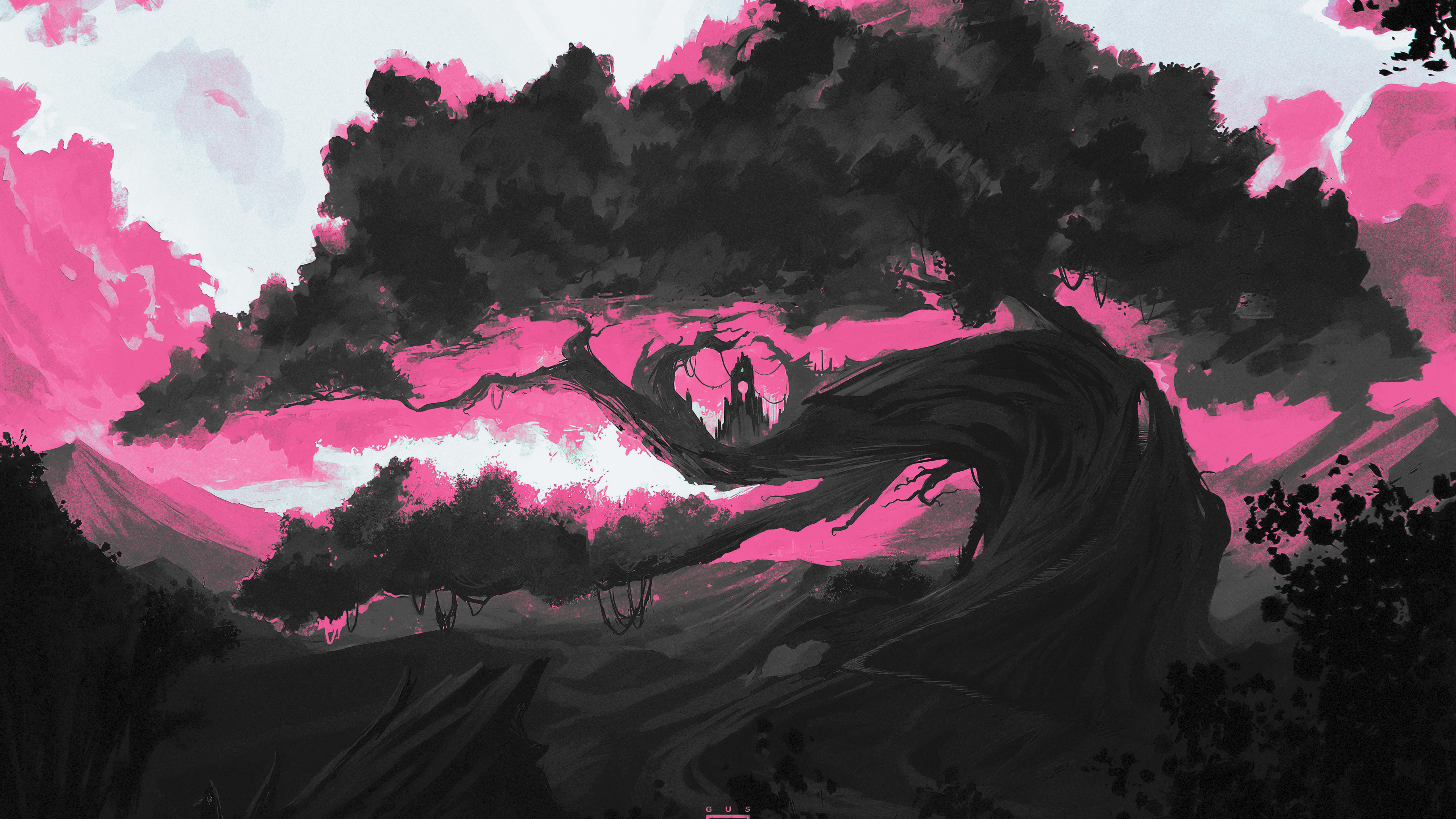 Aesthetic Surreal Fantasy Tree Landscape Wallpaper HD 4K Cool Art