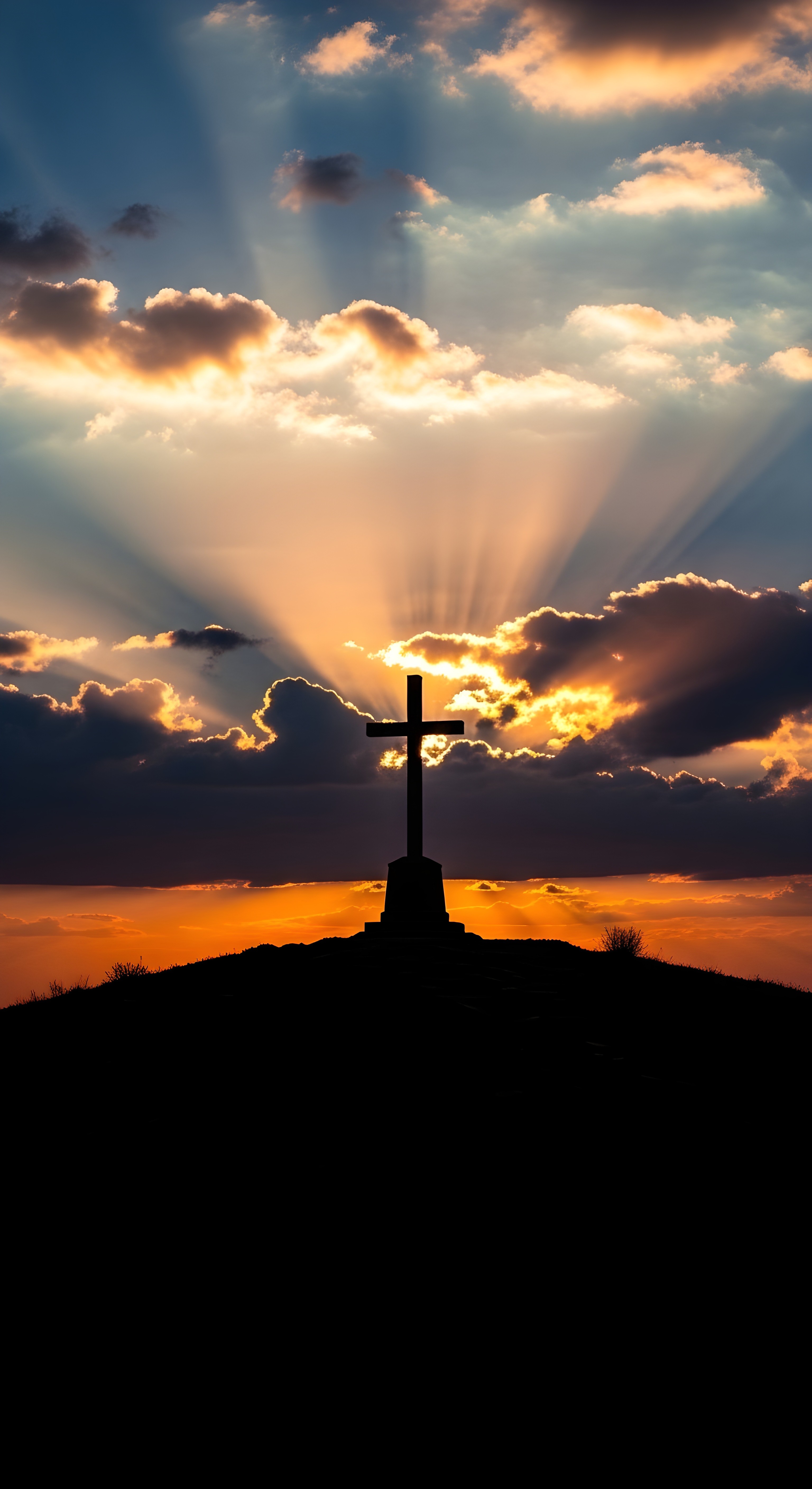 Cross Silhouette Sunset Wallpaper HD 4K, Aesthetic Spiritual Background