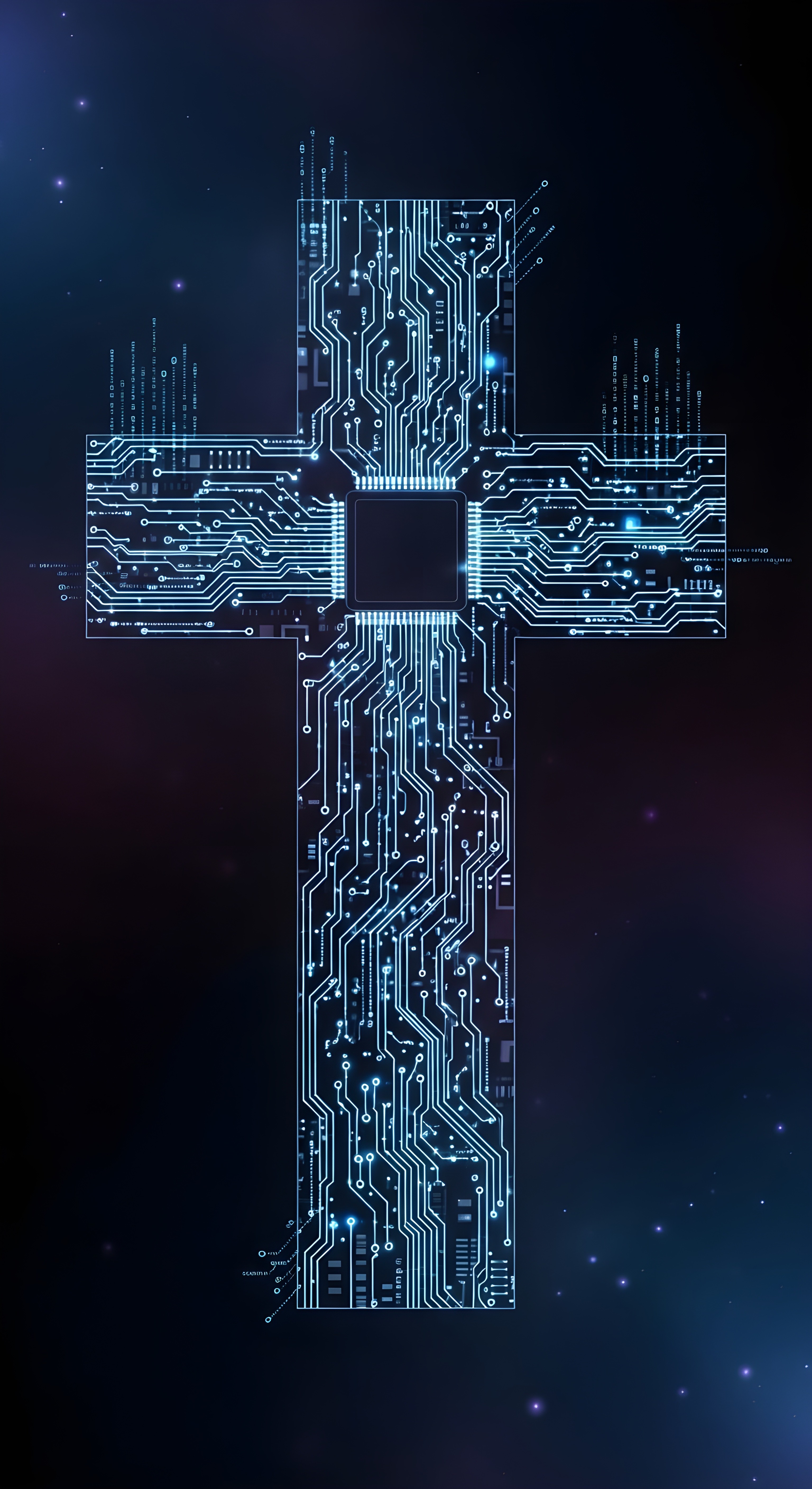 Futuristic Digital Cross Circuit Board Wallpaper HD 4K Aesthetic