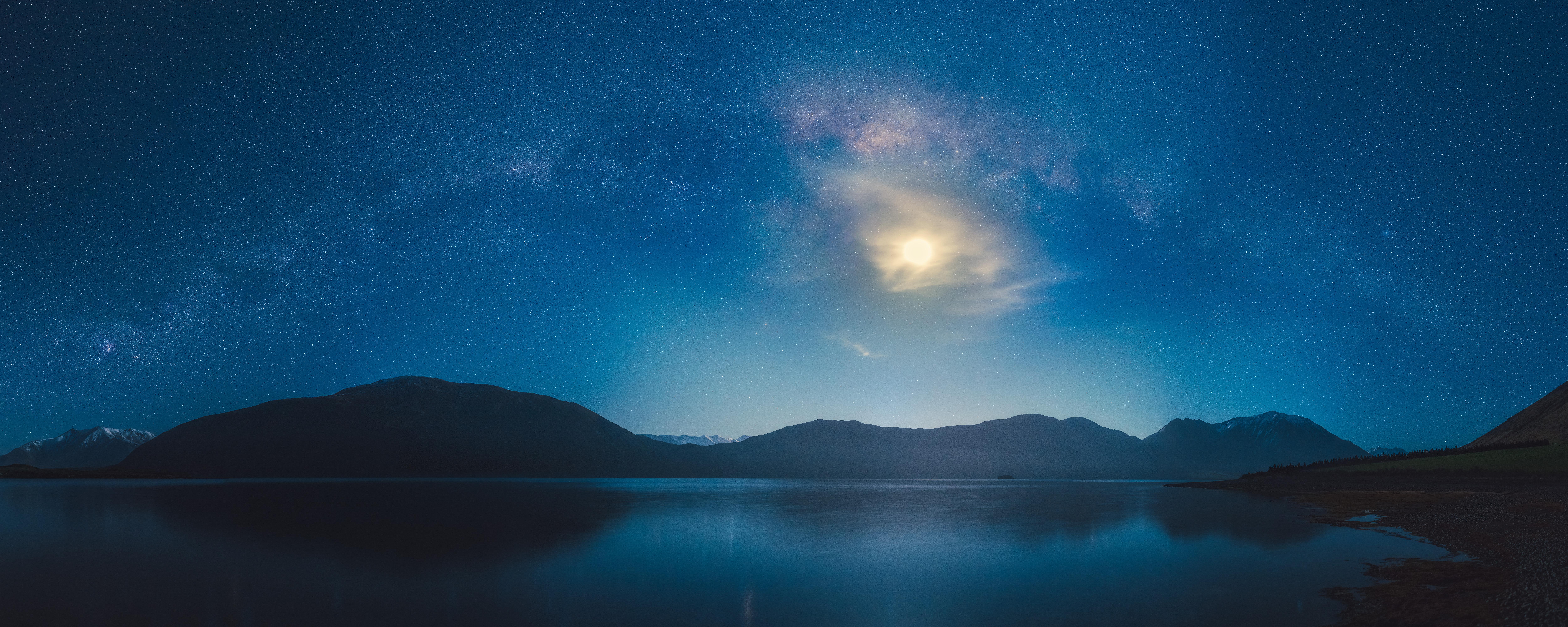 Milky Way Over Serene Lake Mountain Landscape Wallpaper HD 4K Aesthetic