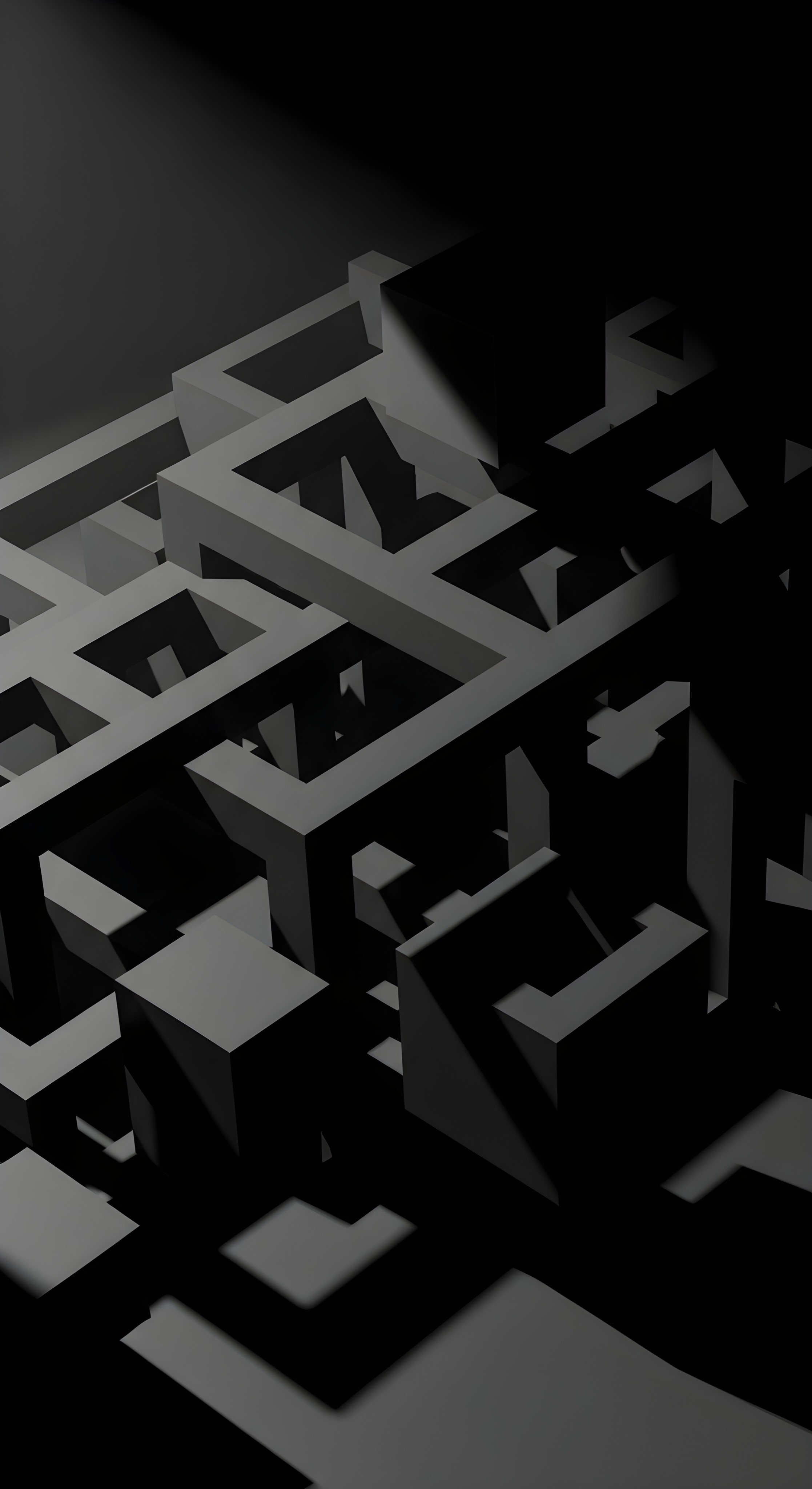 Dark 3D Geometric Maze Wallpaper HD 4K - Minimalist Aesthetic Background