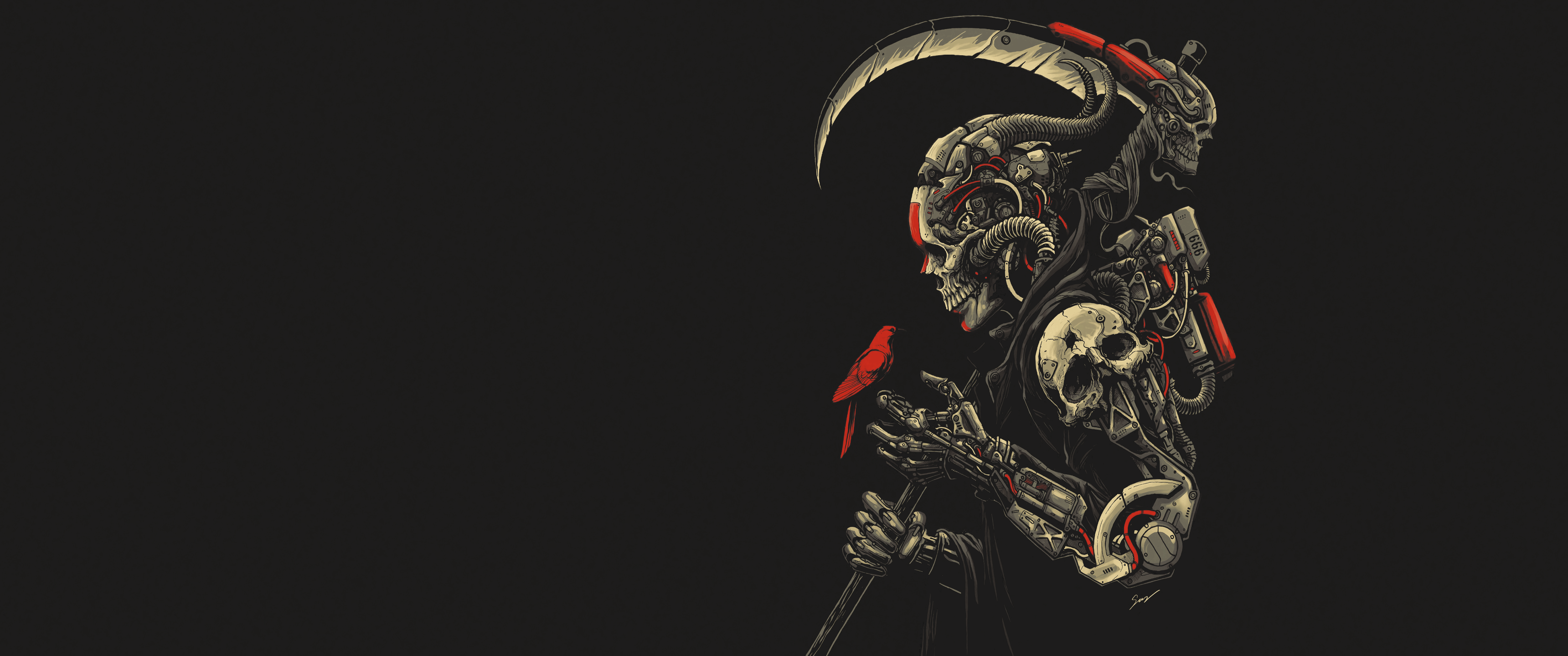 Cyberpunk Grim Reaper Wallpaper HD 4K - Dark Aesthetic Cyborg Death