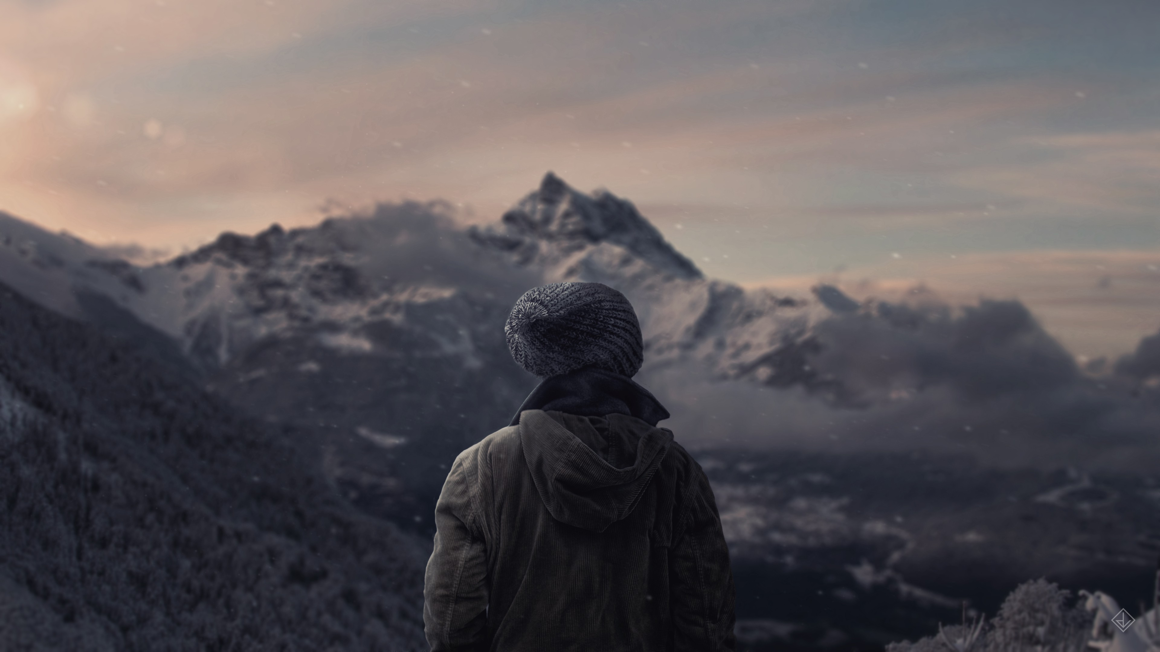 Aesthetic Mountain Wanderer Wallpaper HD 4K - Cool Winter Landscape