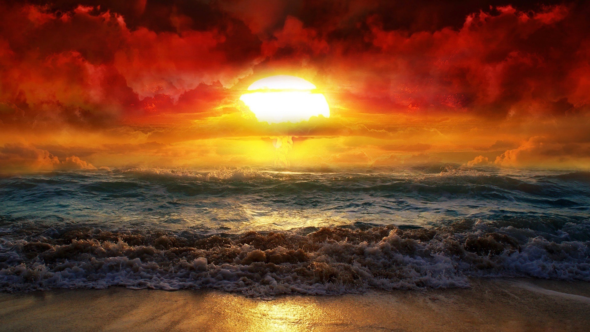 Dramatic Apocalyptic Sunset Beach Wallpaper HD 4K Aesthetic Ocean Scene