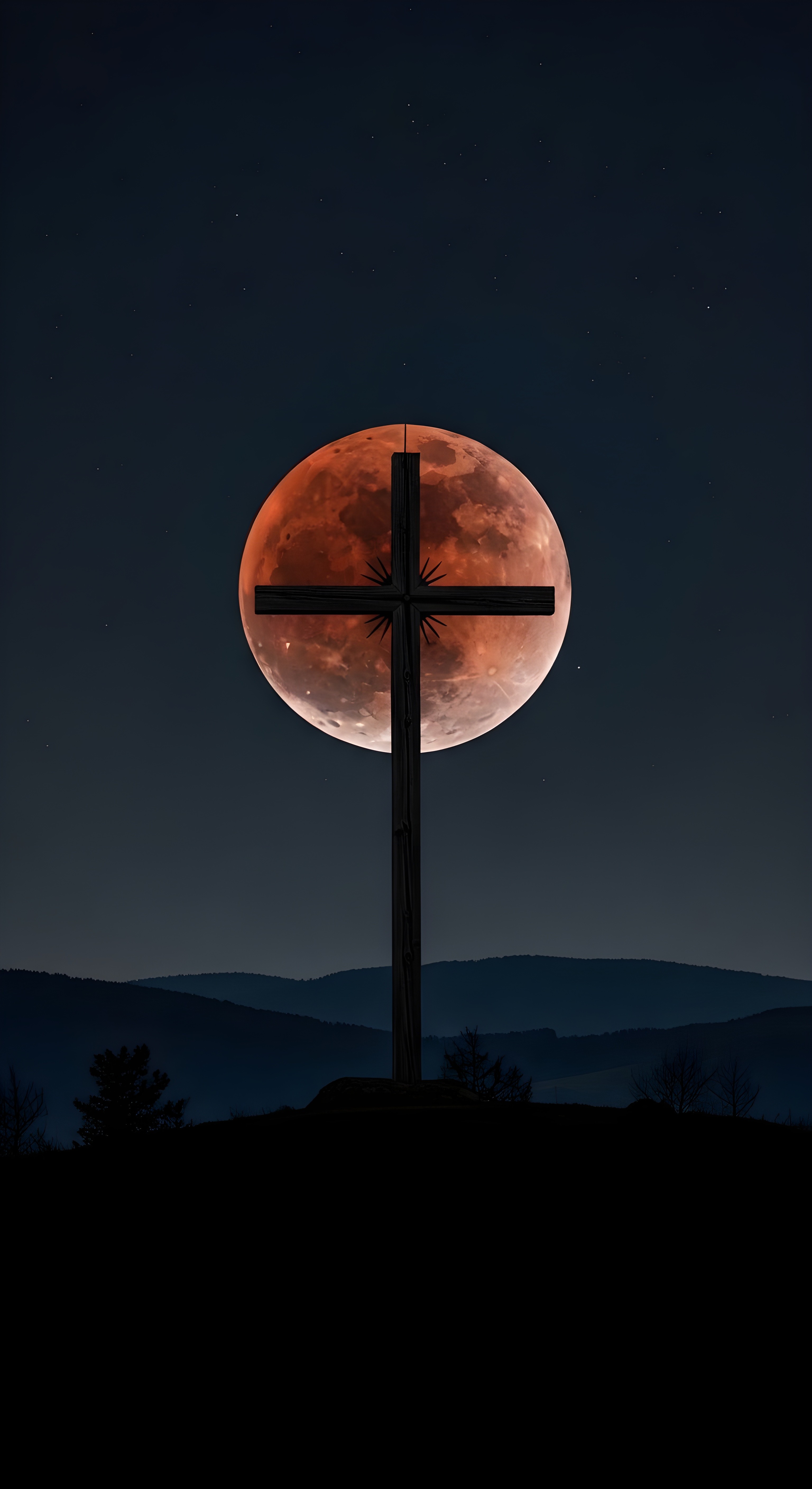 Blood Moon Cross Wallpaper HD 4K - Aesthetic Spiritual Background for Mobile