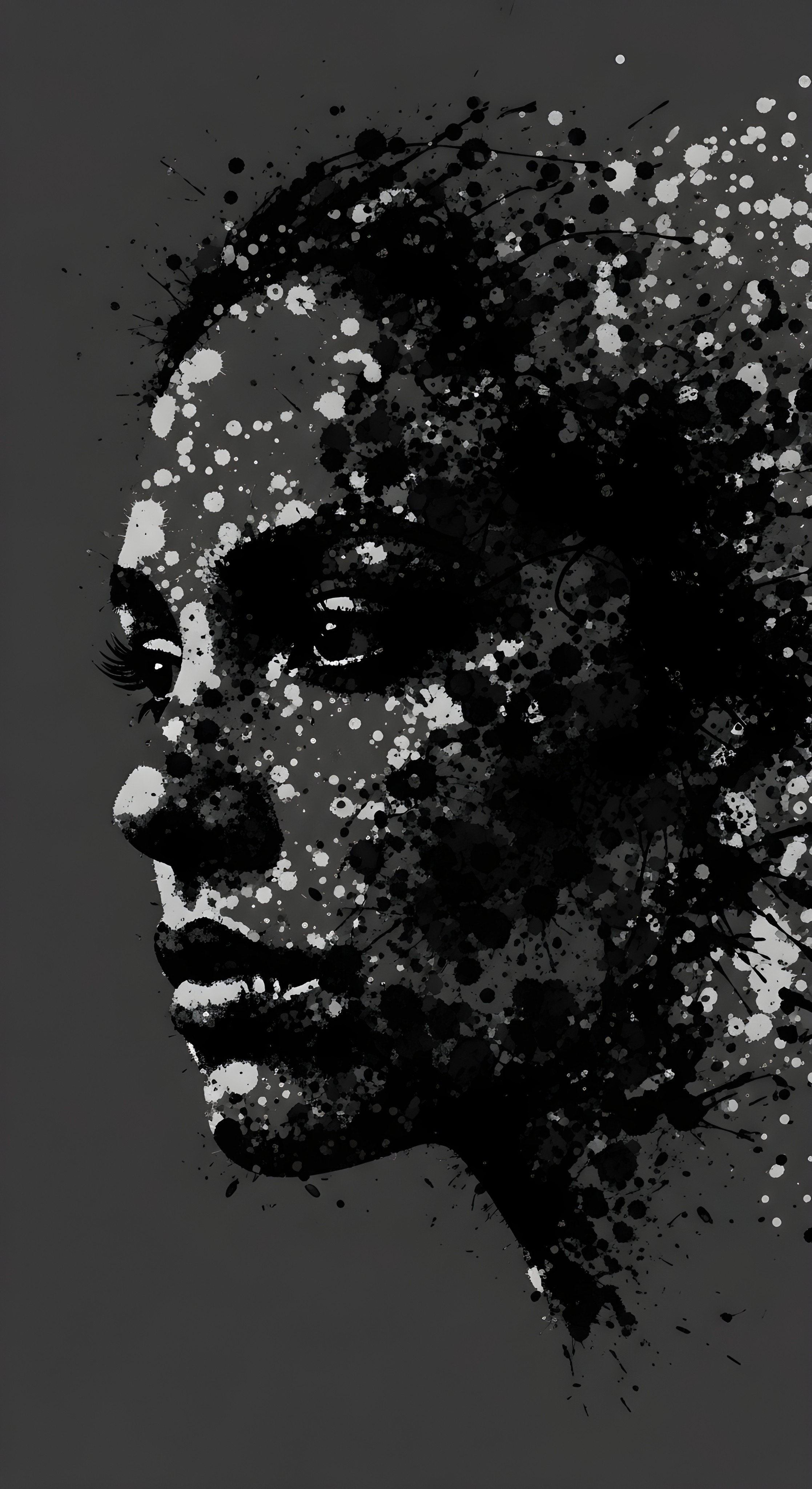 Aesthetic Black and White Woman Portrait Wallpaper HD 4K Ink Splatter Art