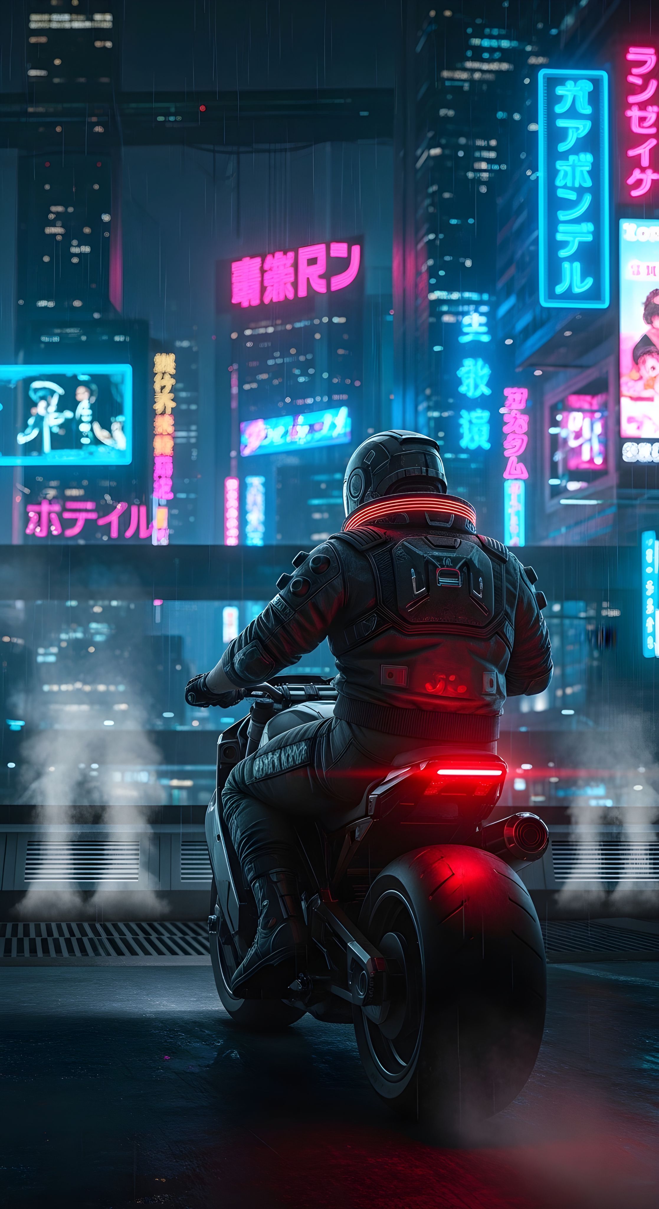 Cyberpunk City Night Motorcycle Wallpaper HD 4K Cool Aesthetic