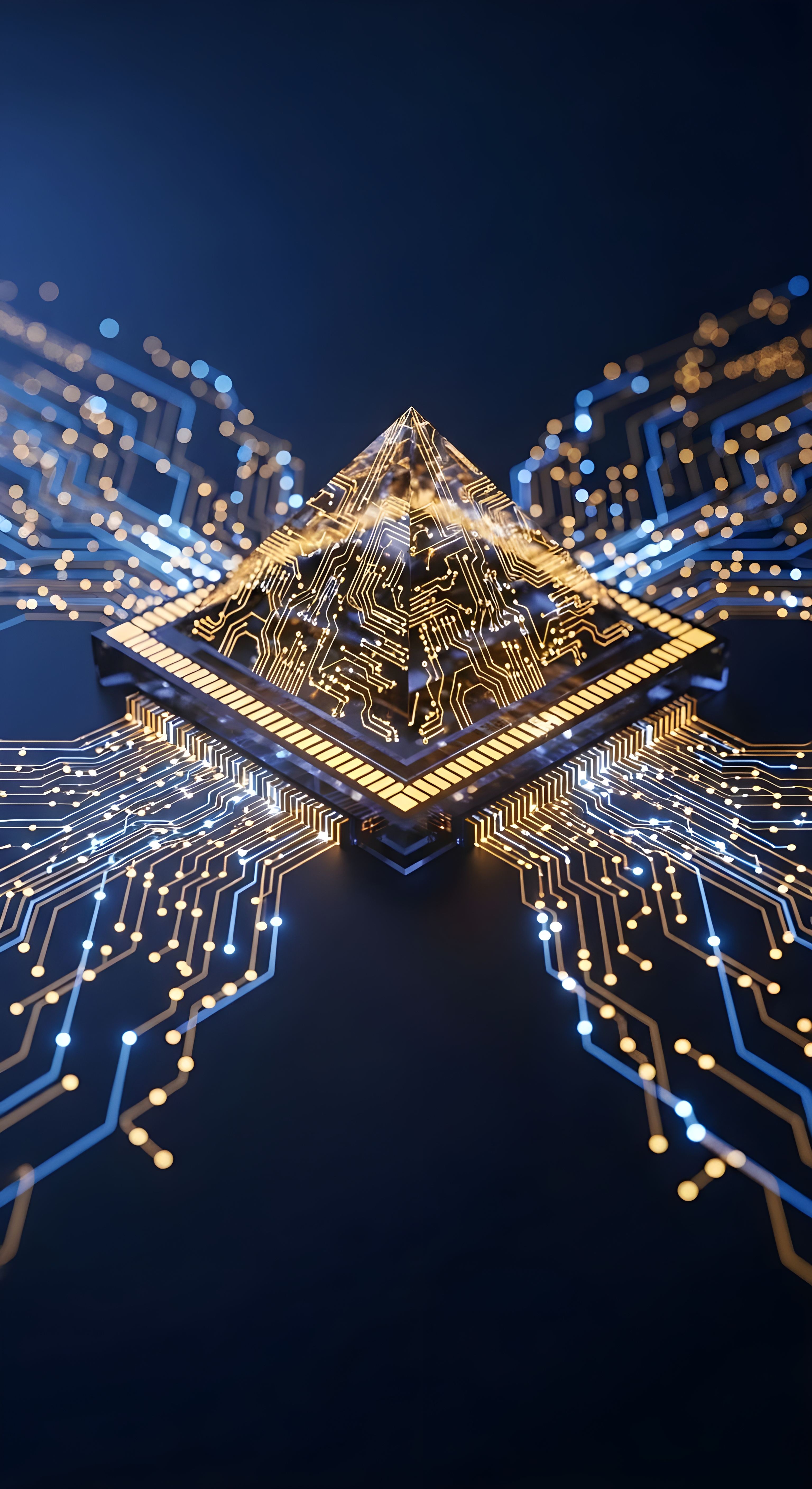 Futuristic AI Pyramid Processor Wallpaper HD 4K - Cool Tech Aesthetic