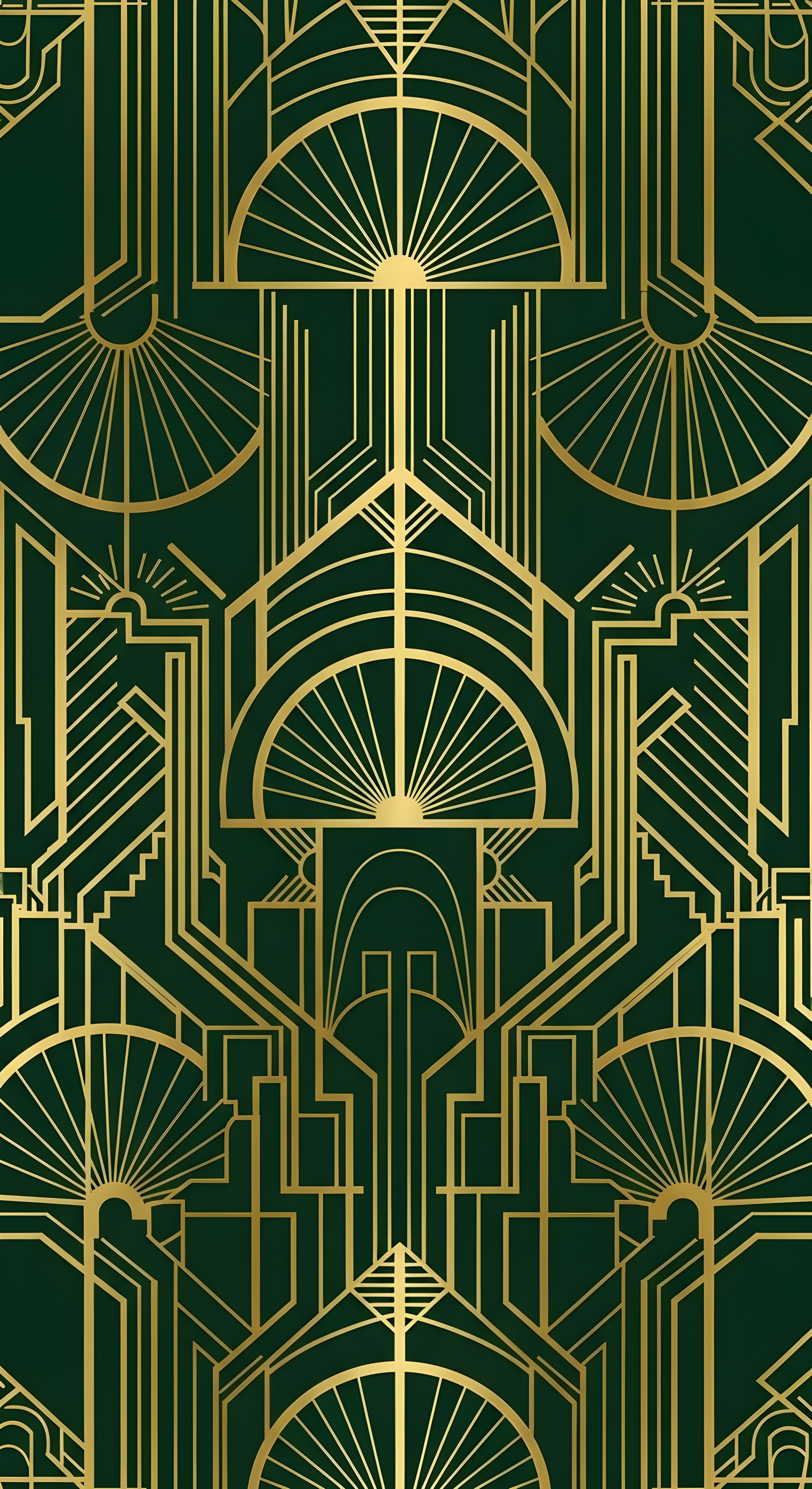 Elegant Art Deco Wallpaper HD 4K - Aesthetic Gold and Green Pattern