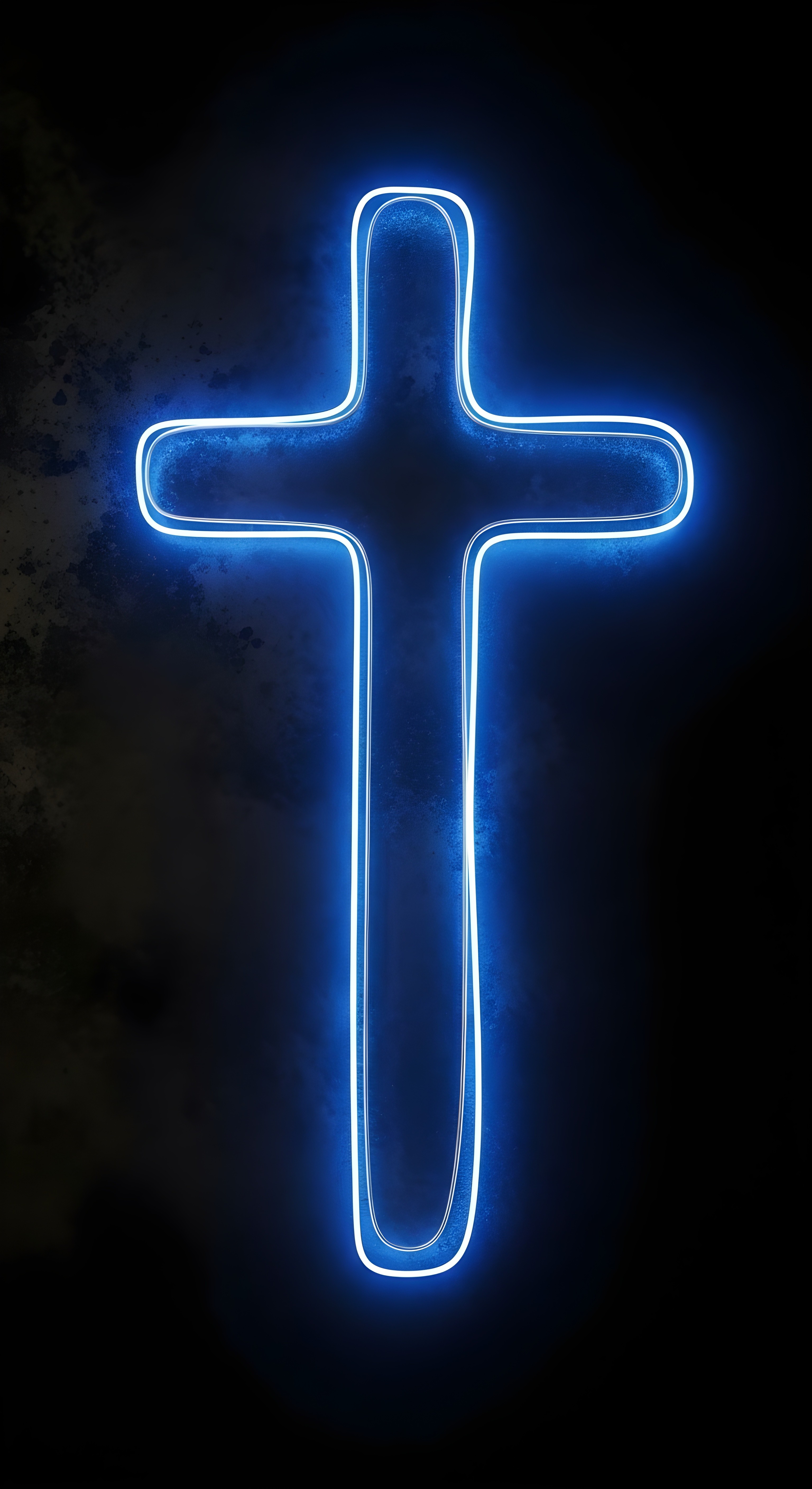 Blue Neon Cross Aesthetic Wallpaper HD 4K - Glowing Religious Background